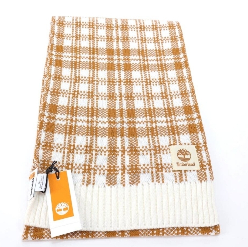 NWT Timberland Cream and Tan Plaid Scarf - Picture 2 of 8